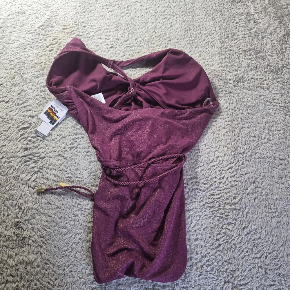 Time and Tru Metallic One Piece Swimsuit TT13100073734 Women L 12-14 Purple Belt